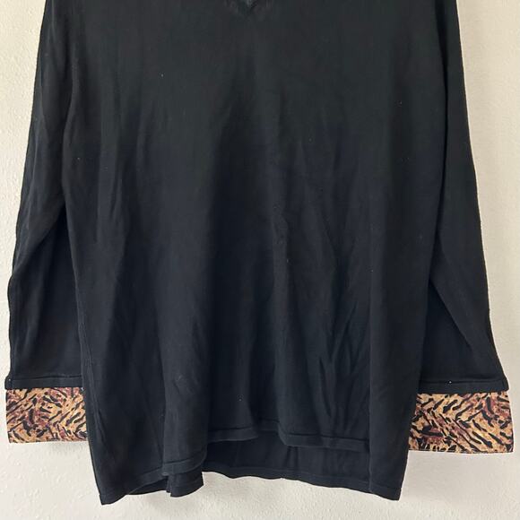 Vintage notations sweater with animal print collar cuffs winter fall Mobwife 1X - Picture 3 of 9